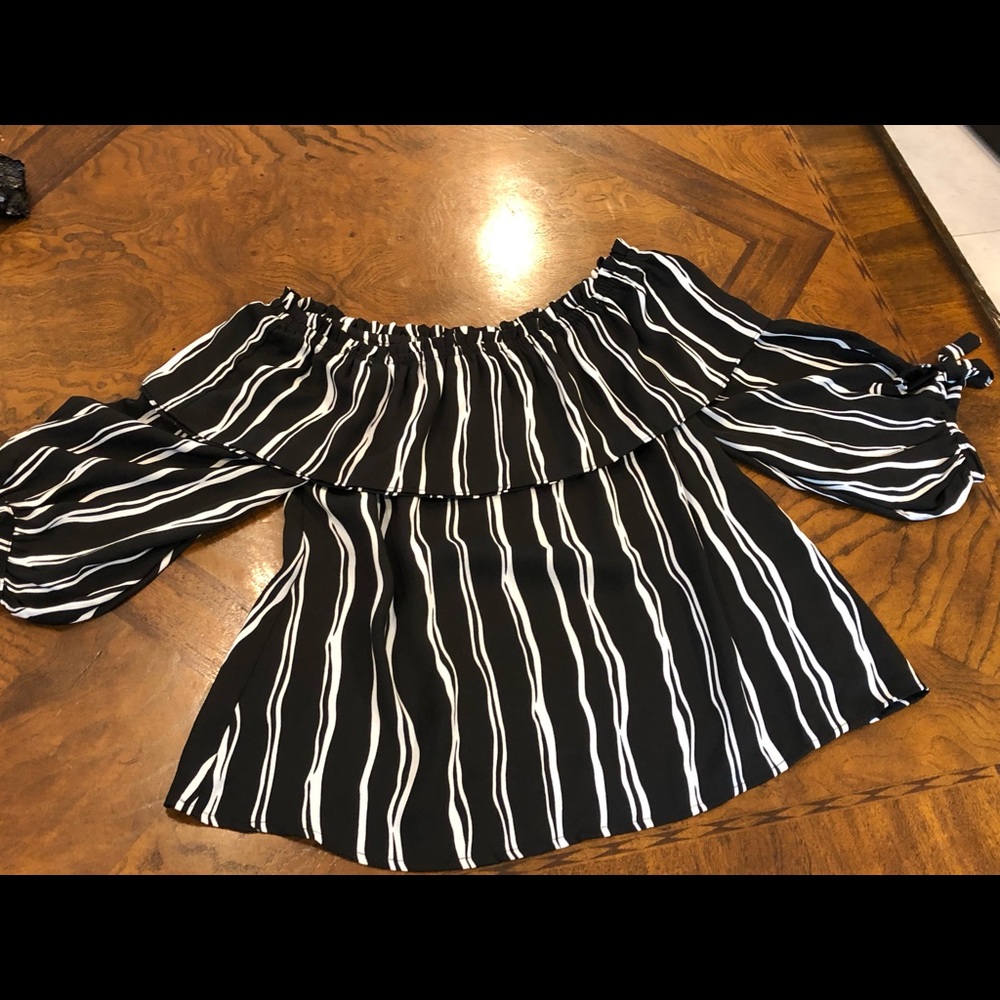 SugarLips Off shoulder Black/Beige striped blouse LAST FINAL PRICE SALE